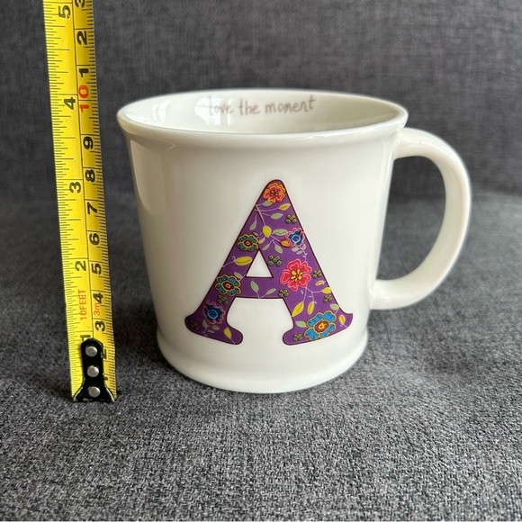 Floral “A” Initial “Love the Moment” Mug, White, Purple, Colorful, 12 oz - Picture 10 of 15